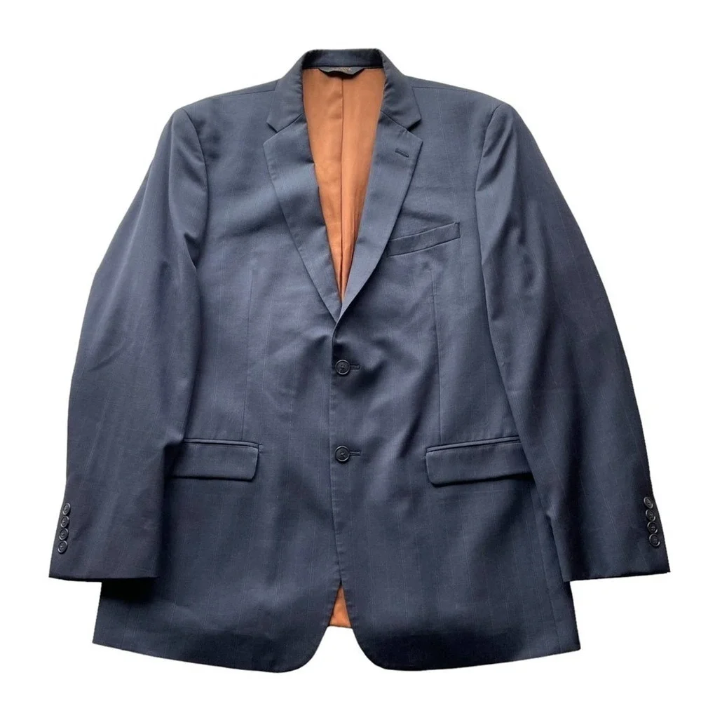 Joseph Jos. A. Bank Suit Jacket Blazer Navy Blue Size 44L Check Sport Coat